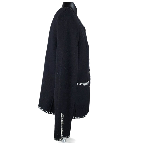 CONTEMPORAINE Petite Blazer Jacket Black White Wool Size Medium - Picture 2 of 8